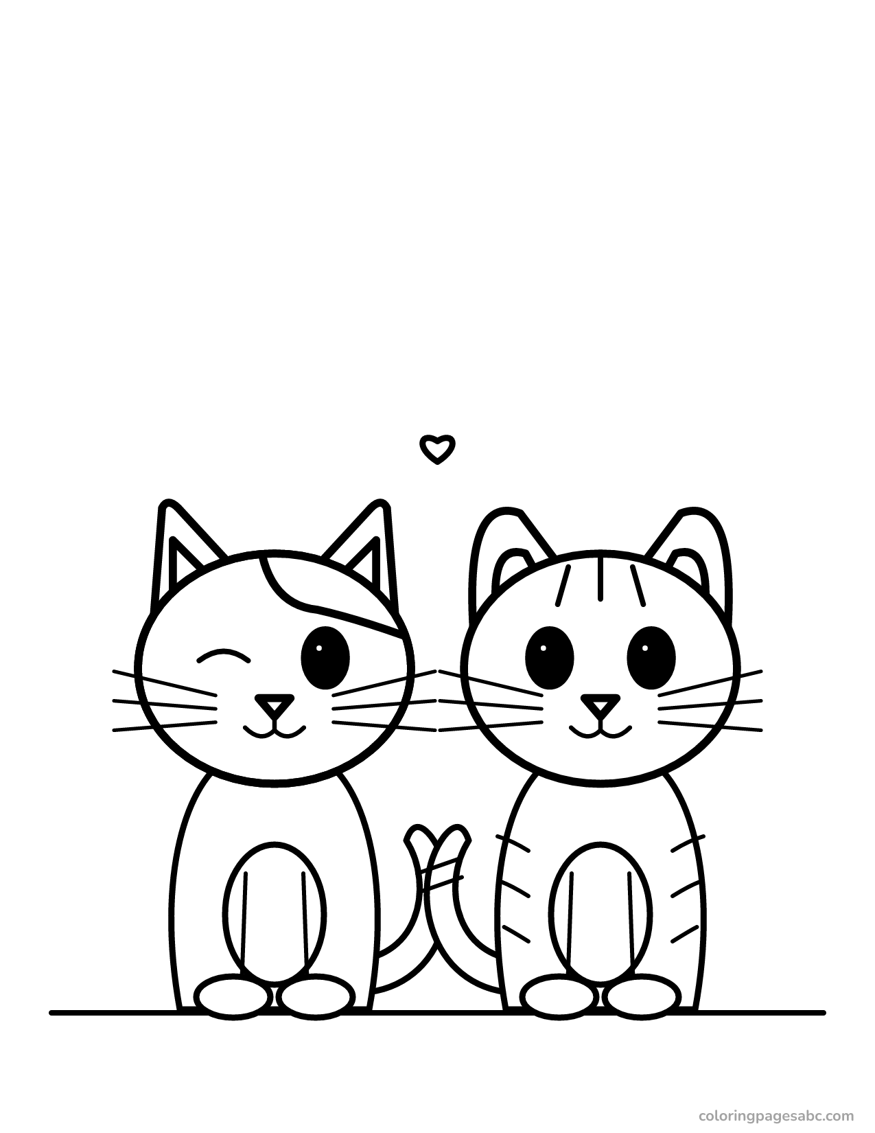 Two different kittens side by side with a heart coloring page
