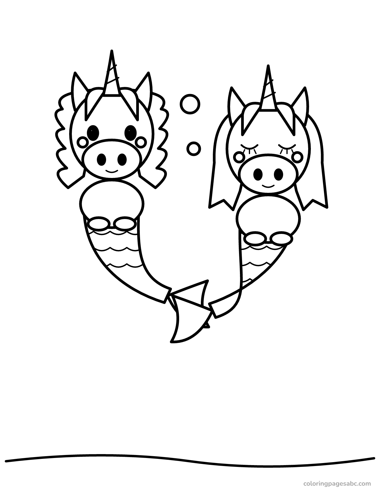Two mermaid unicorns to color online