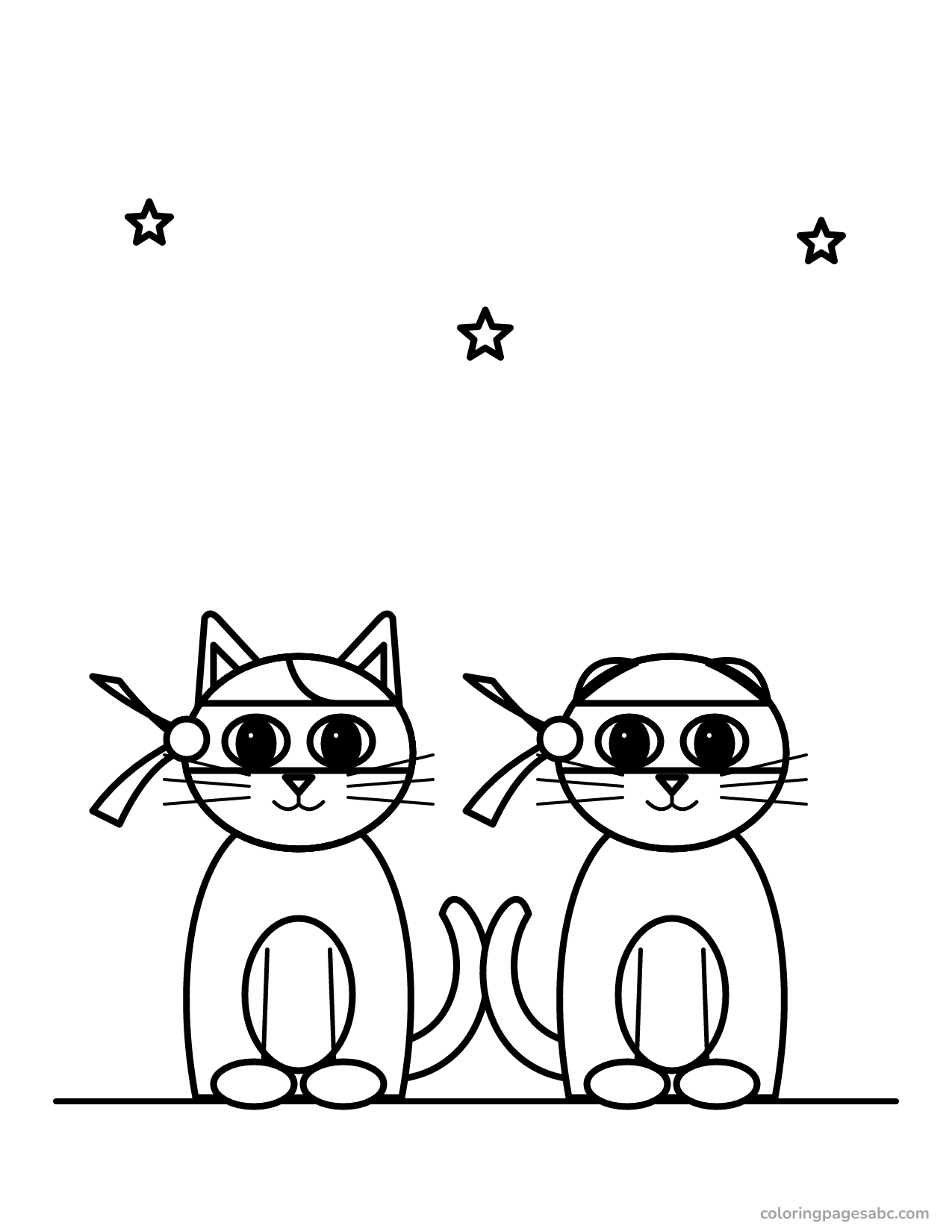 Two different ninja cats side by side coloring page