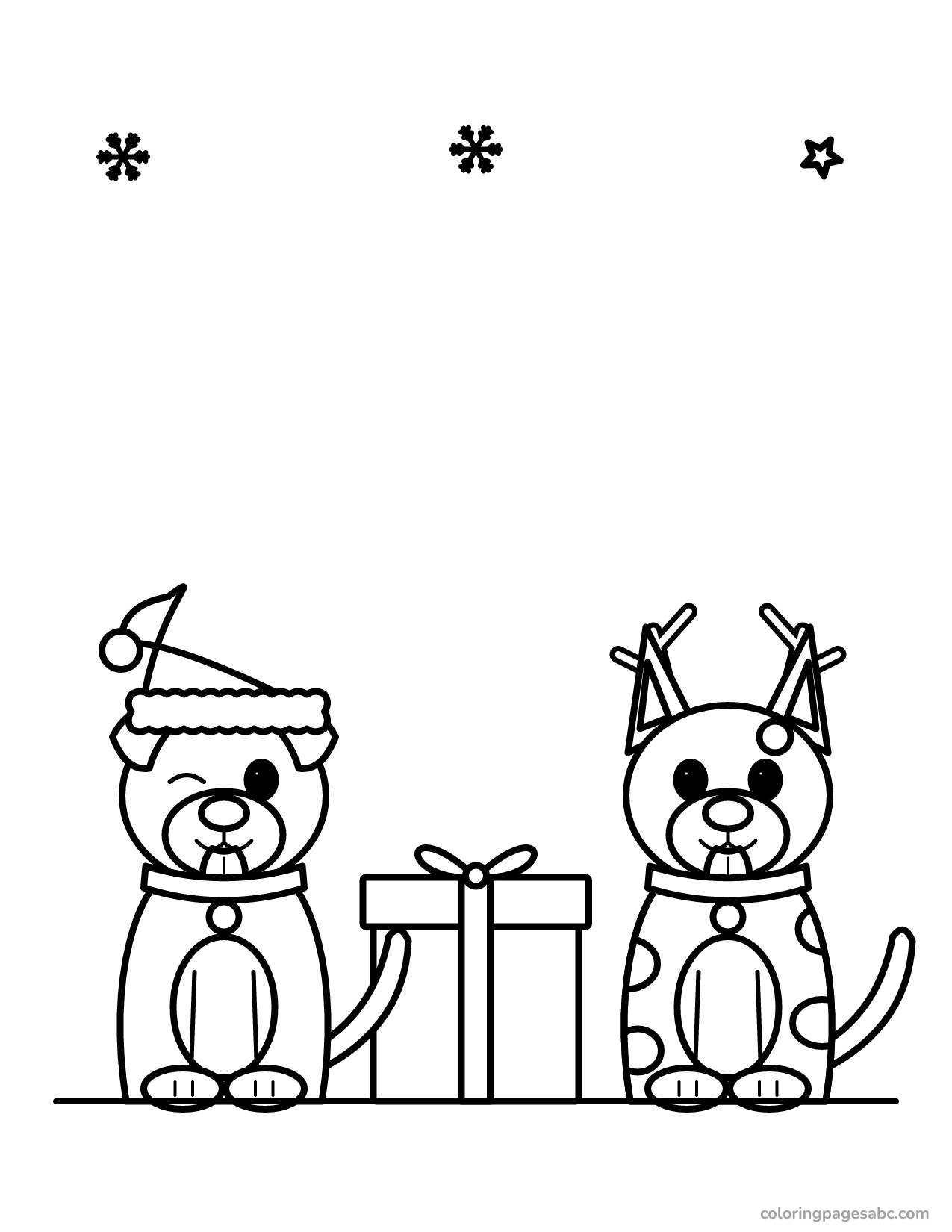 Two puppies with a present to color online