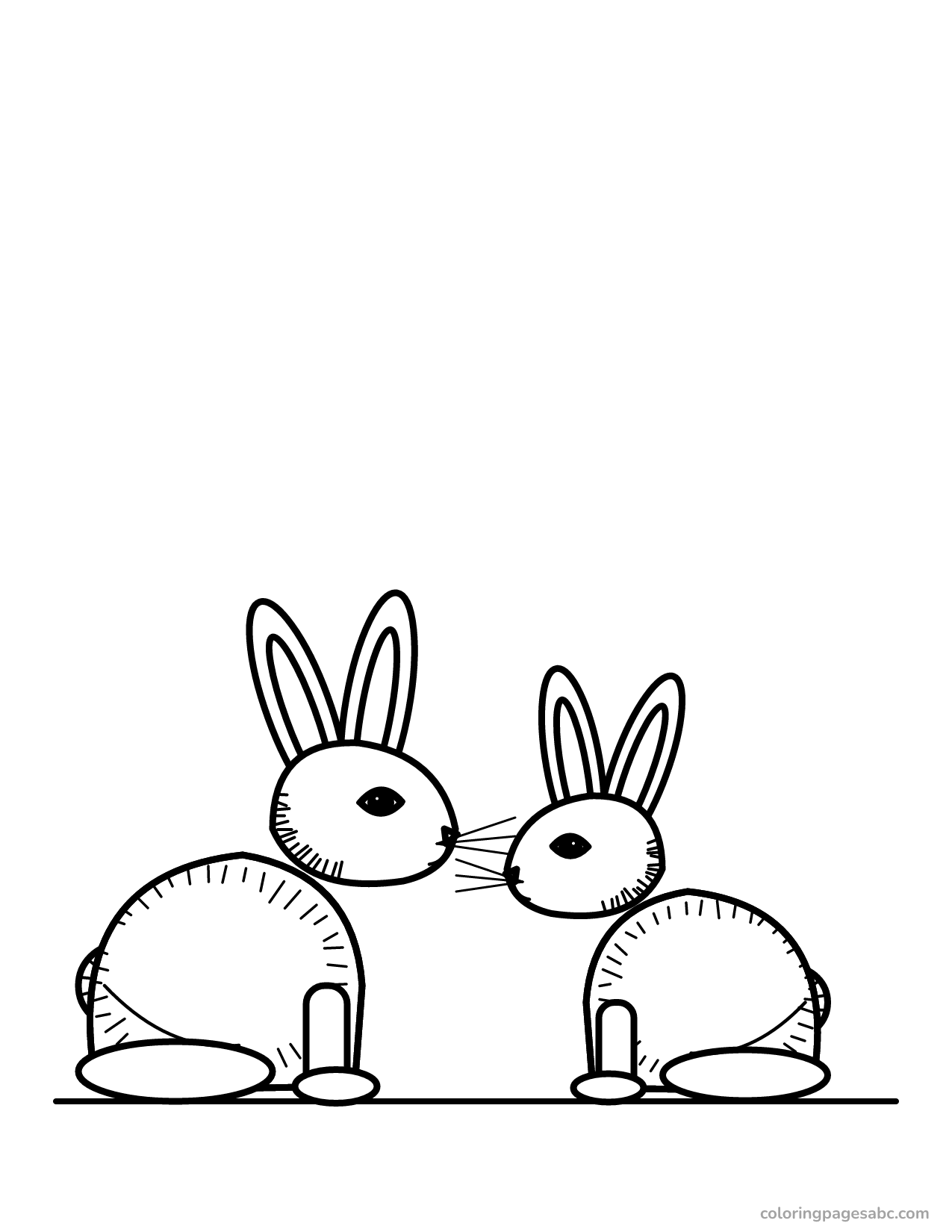 Two realistic bunnies facing each other coloring page
