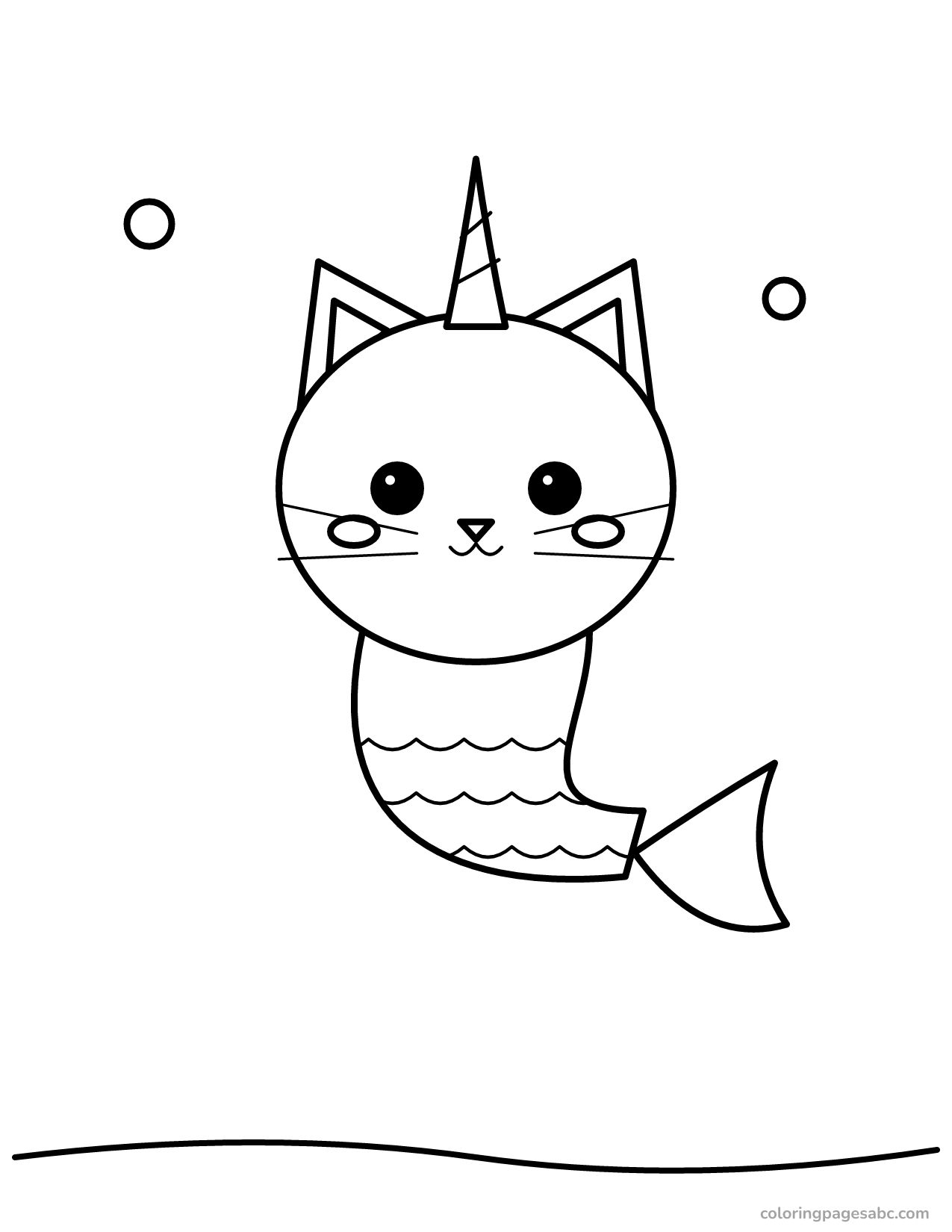 Cat with a unicorn horn and a mermaid tail coloring page