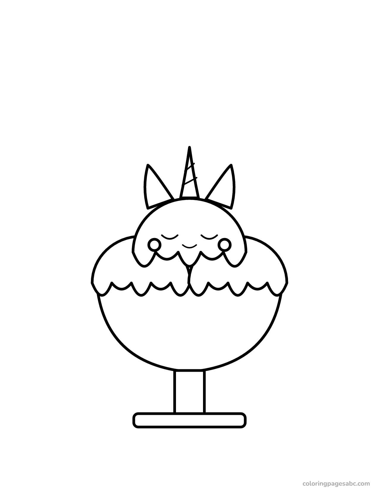 Unicorn ice cream sundae to color online