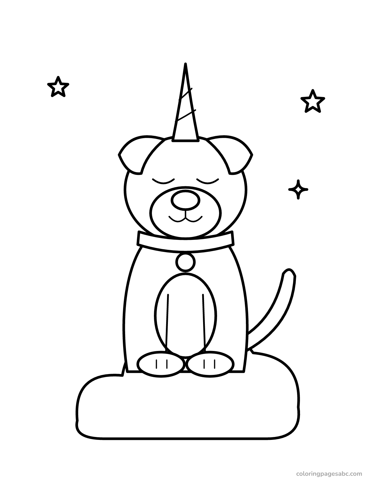 Unicorn puppy on a cloud to color online