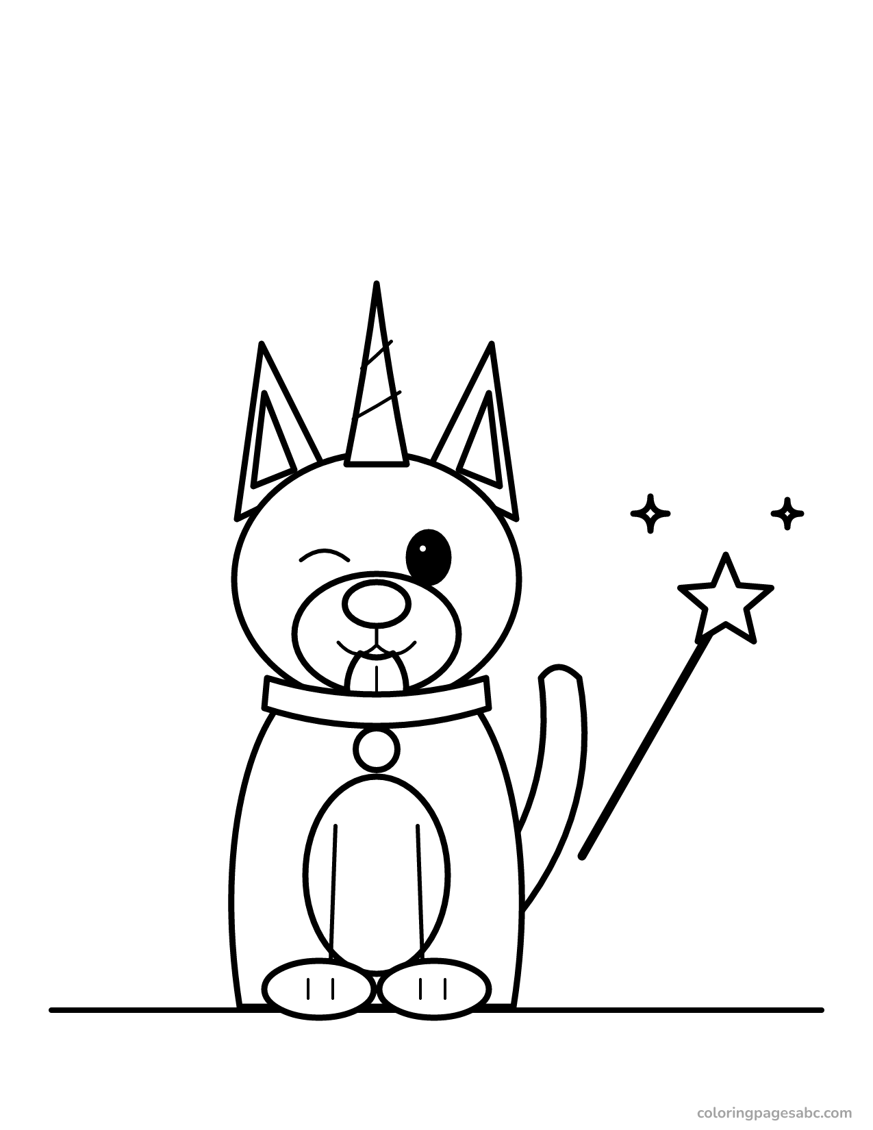 Unicorn puppy with a wand to color online