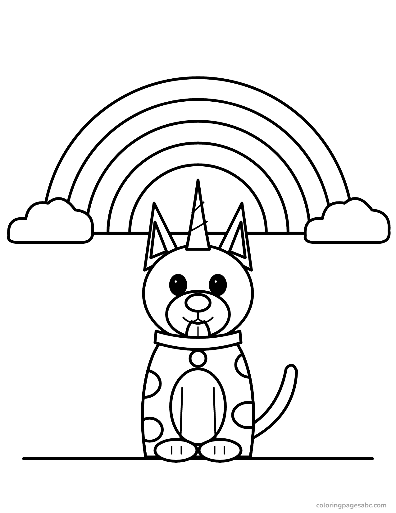 Unicorn puppy with a rainbow to color online