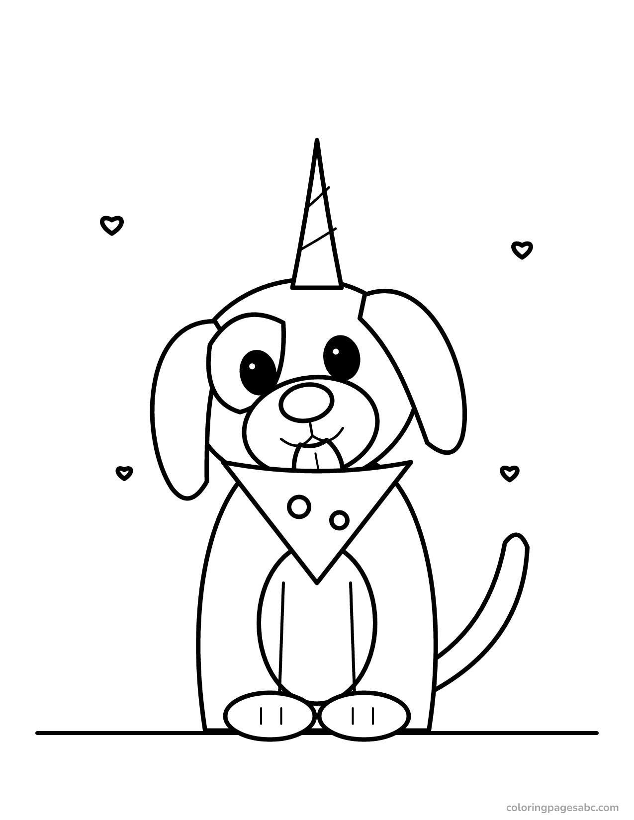 Unicorn puppy with hearts to color online