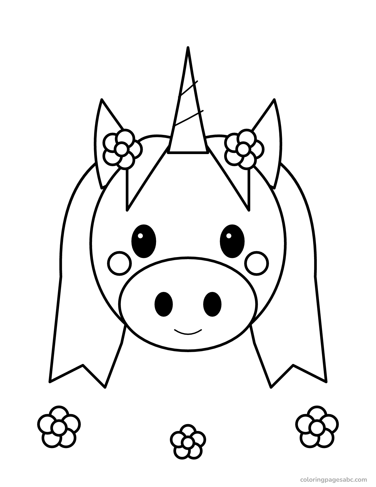Unicorn with flowers to color online