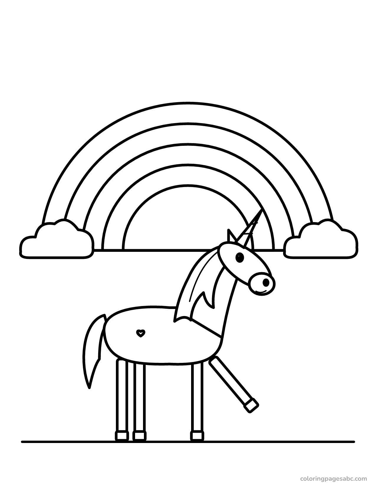Unicorn with a rainbow to color online