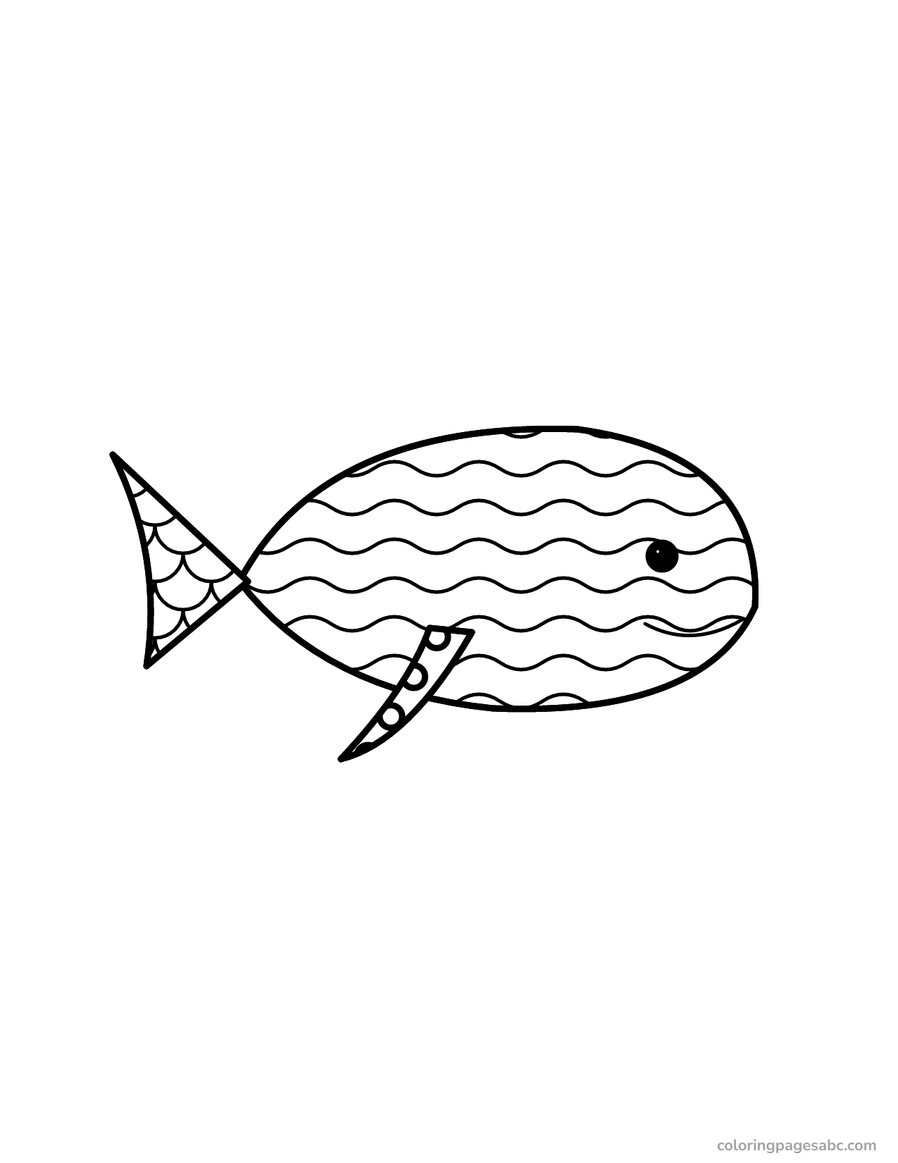 Whale filled with wave patterns mandala coloring page