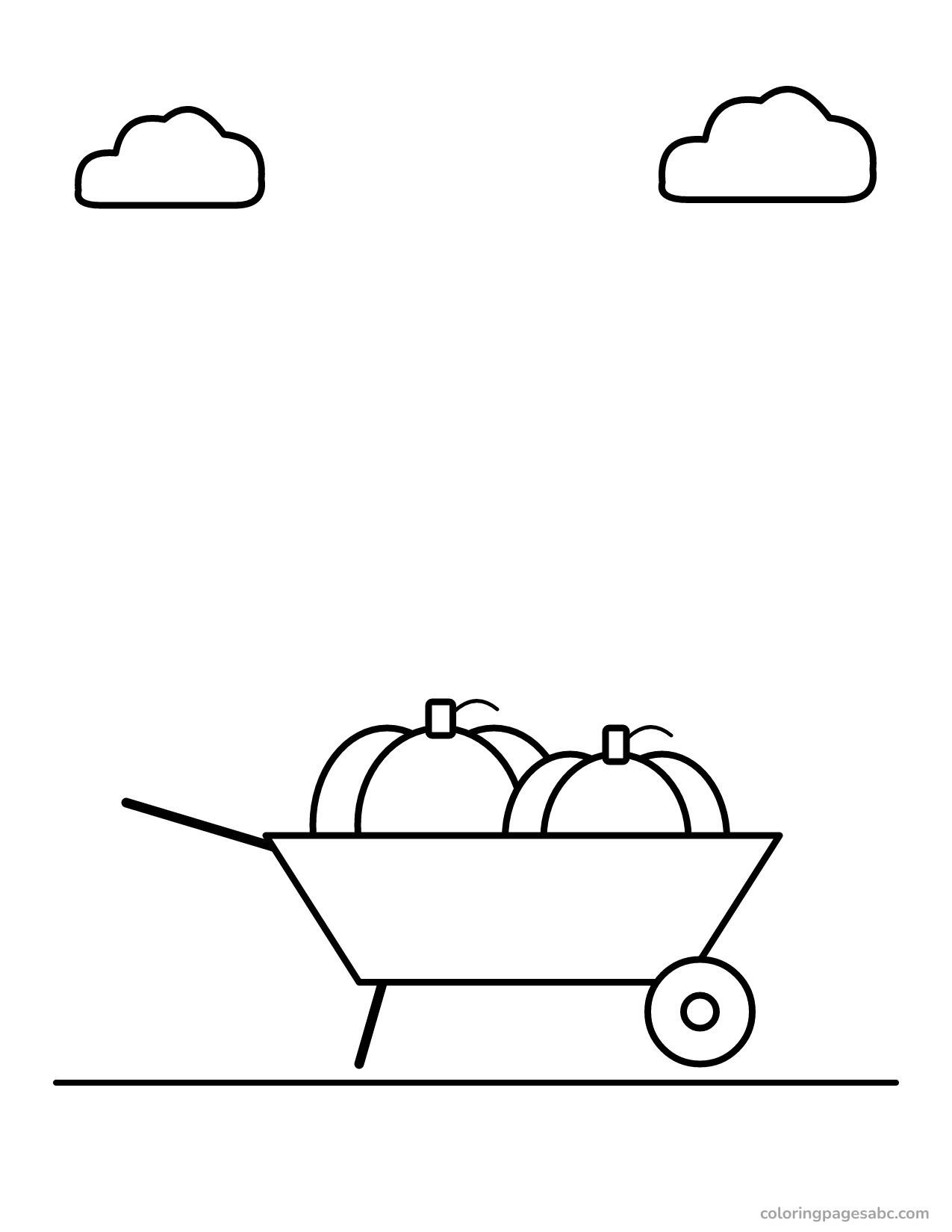 Wheelbarrow with pumpkins to color online