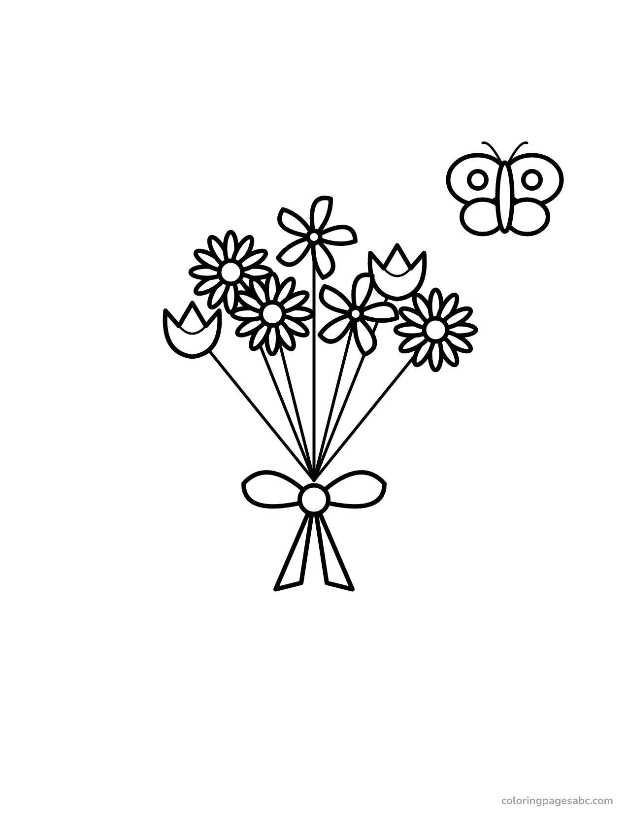 Wildflower bouquet tied with a bow and a butterfly