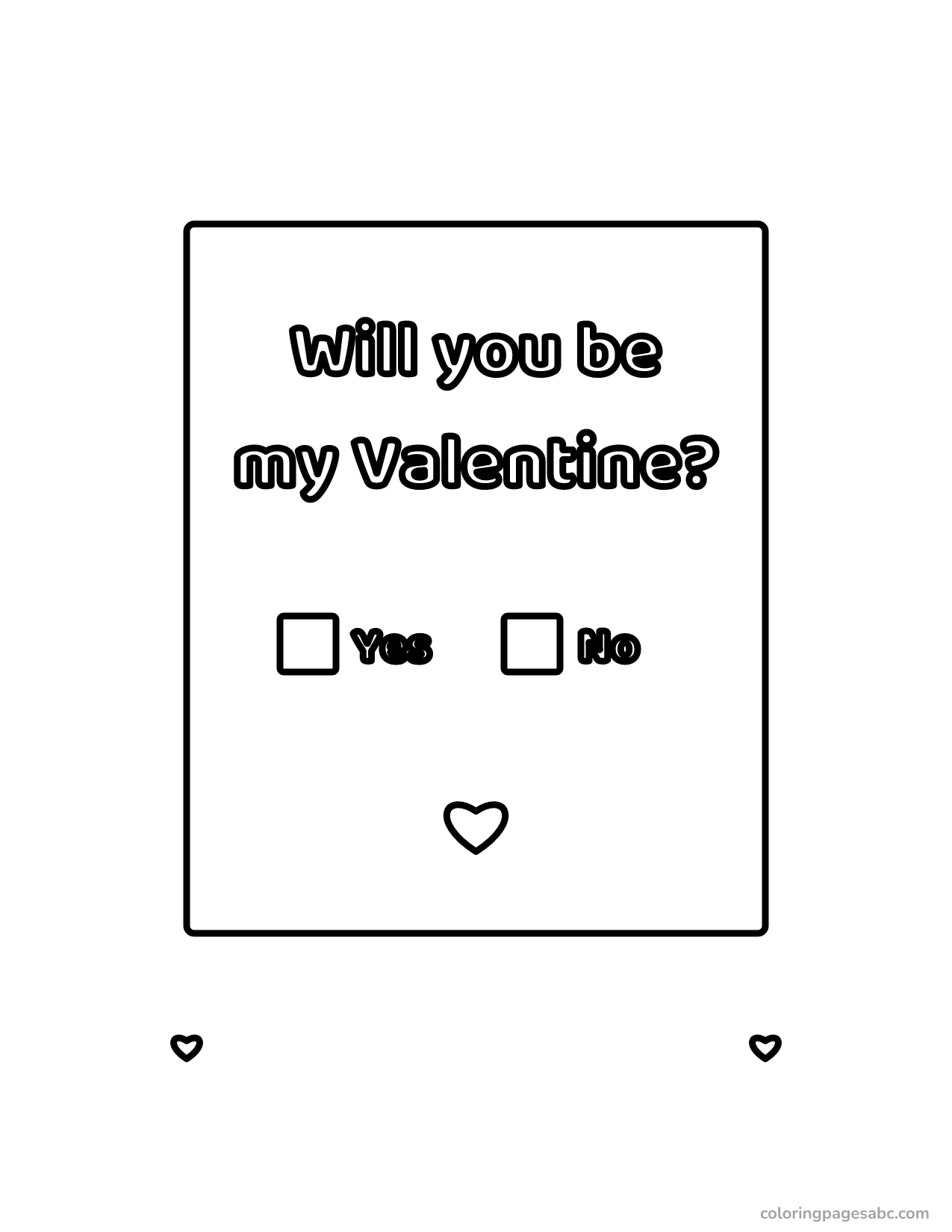 Will you be my Valentine letter with yes and no boxes