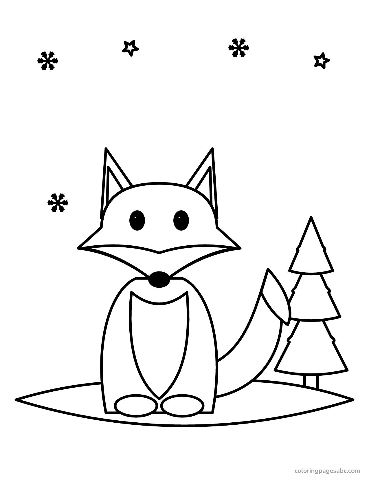 Fox in the snow to color online