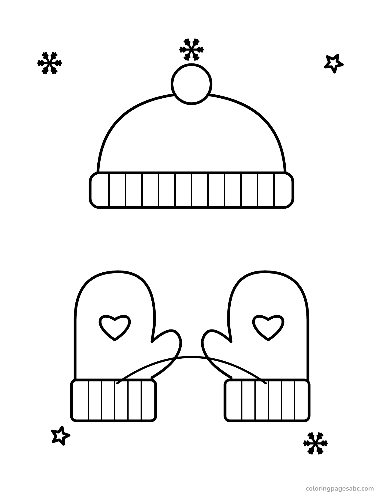 Winter hat and mittens to color online